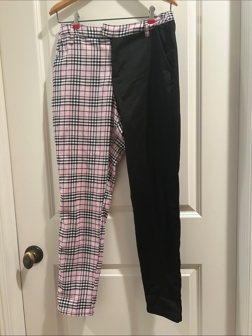Hot Topic Split Leg(a Pink Plaid & Black Leg)Pants Goth Punk Grunge Streetwear M